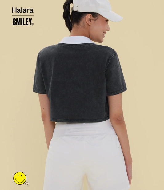 Halara X Smiley® Round Neck Short Sleeve Washed Casual Cotton T-Shirt