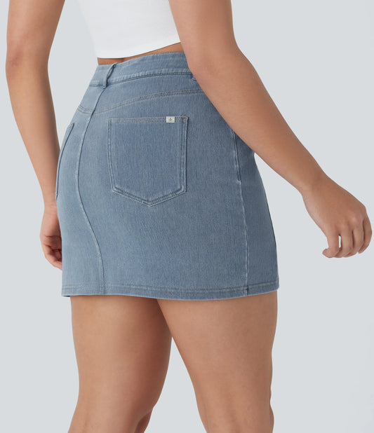 Halara Flex™ High Waisted Pockets 2-in-1 Bodycon Mini Washed Denim Casual Skirt