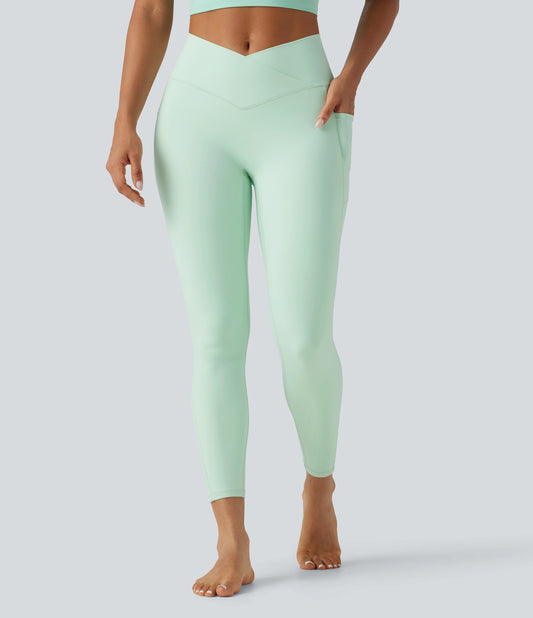 SoftlyZero™ High Waisted Crossover Plain Yoga Leggings with Pockets-UPF50+