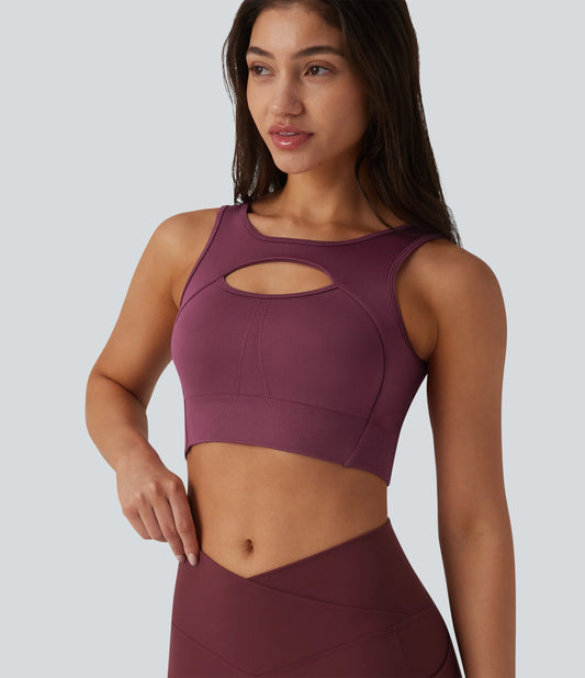 OneForm Seamless Flow Low Support Cut-out Built-in Bra Yoga Sports Bra-Front and Back Wearable