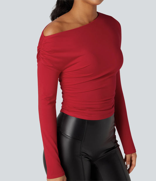 One-shoulder Long Sleeve Ruched Casual Top