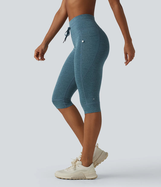 Halara UltraSculpt™ Heathered High Waisted Drawstring Quick Dry Pedal Pusher Yoga Leggings with Pockets