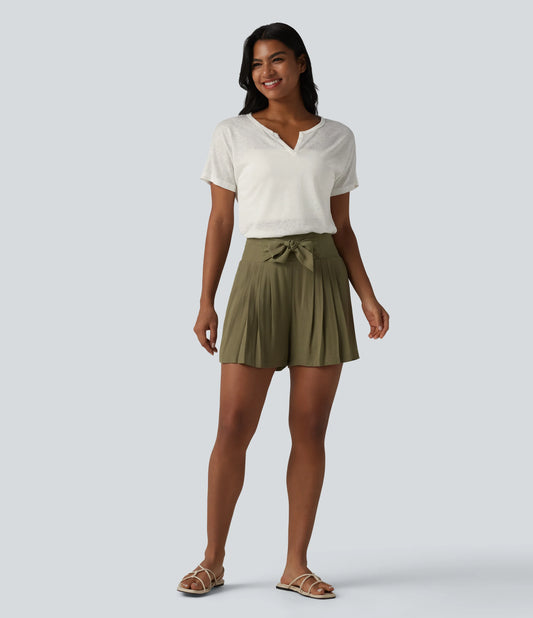 Semi Sheer V-neck Short Sleeve Lyocell Casual T-Shirt