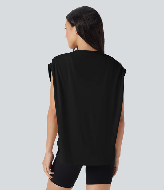 Dropped Shoulder Curved Hem Yoga Sports Top
