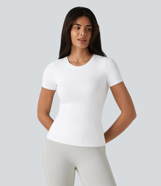 SoftlyZero™ Airy Round Neck Short Sleeve Contrast Mesh InstantCool Yoga Sports Top-UPF50+