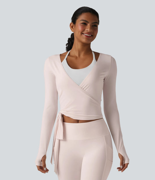 Long Sleeve Crossover Tie InstantCool Yoga Top-UPF50+