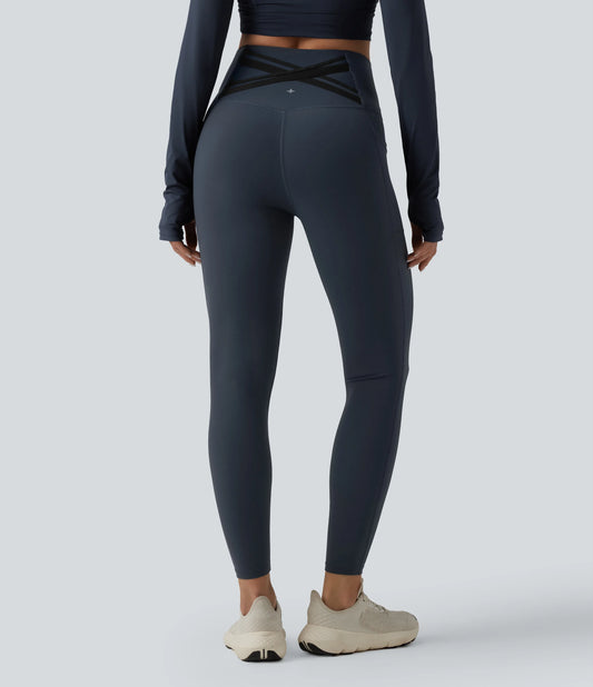 Halara Ultrasculpt™ High Waisted Tummy Control Crossover Back Running Leggings with Pockets