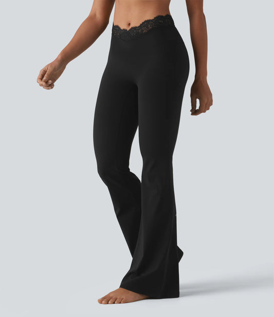 Halara UltraSculpt™ V-Shaped High Waisted Contrast Lace Yoga Flare Leggings with Pockets