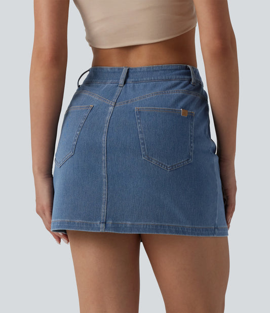 Halara Flex™ High Waisted Decorative Buttons Bodycon Mini Casual Denim Skirt with Pockets