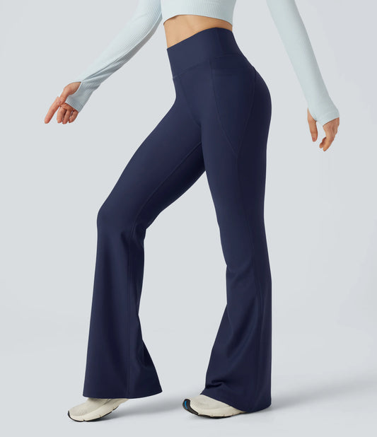 High Waisted Scrunch Fleece Yoga Flare Leggings with Pockets