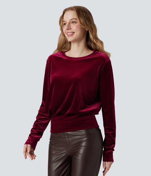 Round Neck Long Sleeve Velvet Casual Top