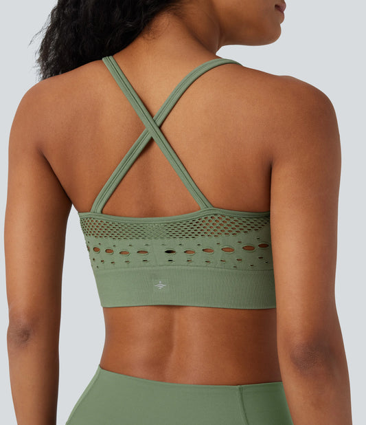 OneForm Seamless Flow Light Support U Neck Crochet Yoga Sports Bra
