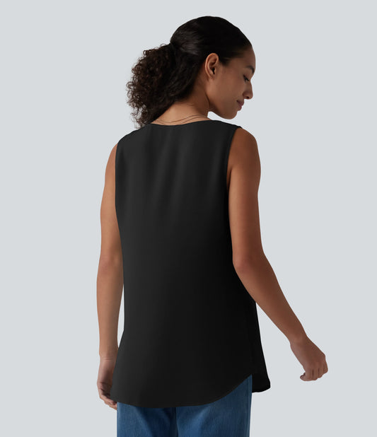 Square Neck Curved Hem Casual Tank Top