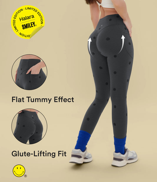 Halara X Smiley® Halara UltraSculpt™ Stripe Print High Waisted Scrunch Butt Lifting Tummy Control Training Leggings with Pockets