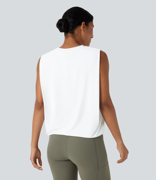 Round Neck Ruched InstantCool Yoga Tank Top-UPF50+