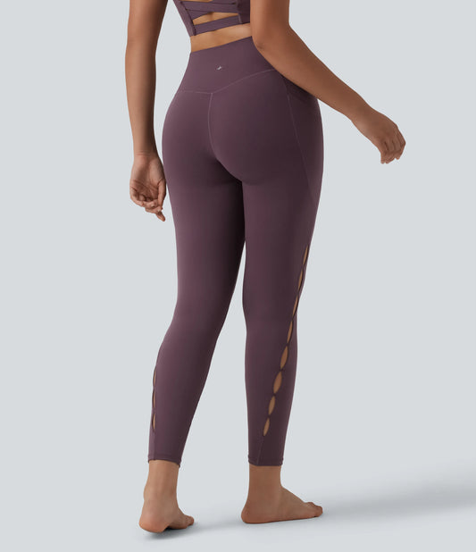 SoftlyZero™ Crossover High Waisted Cut-out Yoga 7/8 Leggings with Pockets-UPF50+
