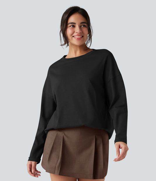Round Neck Long Sleeve Oversized Casual Cotton T-Shirt