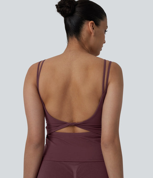 Halara UltraSculpt™ Double Straps Twisted Backless Cropped Yoga Tank Top-Longer Length