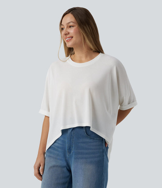 Round Neck Half Sleeve High Low Casual T-Shirt