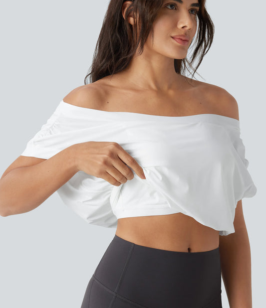 Off Shoulder Short Sleeve Oversize InstantCool Quick Dry Yoga Sports Top