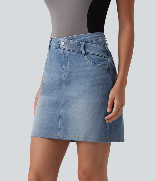 Halara Flex™ Denim Asymmetric Mid Rise Tummy Control Casual Skirt with Pockets