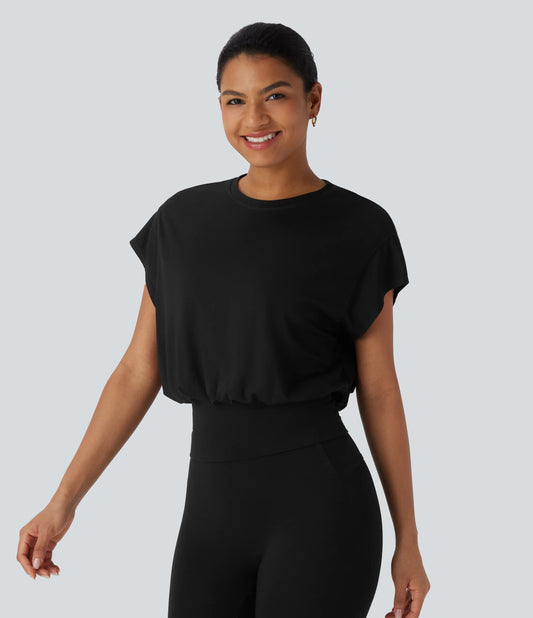 Round Neck Short Batwing Sleeve Work T-Shirt