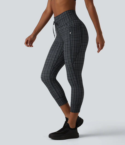 Halara UltraSculpt™ Check Plaid Print High Waisted Drawstring Yoga Capri Leggings with Pockets