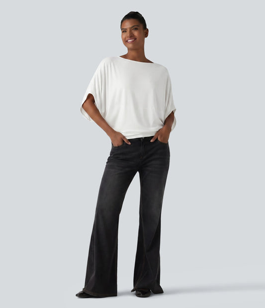 Round Neck Batwing Sleeve Relaxed Casual Top