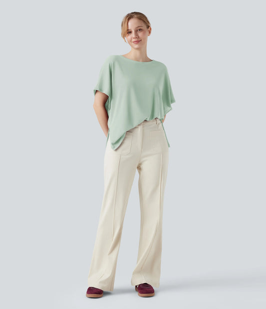 Round Neck Batwing Sleeve Relaxed Casual T-Shirt