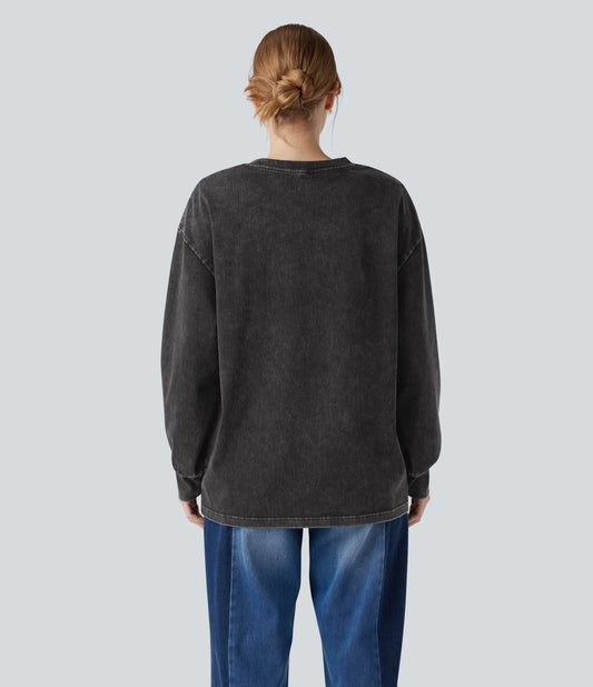 Halara Flex™ Denim Round Neck Long Sleeve Washed Casual T-Shirt