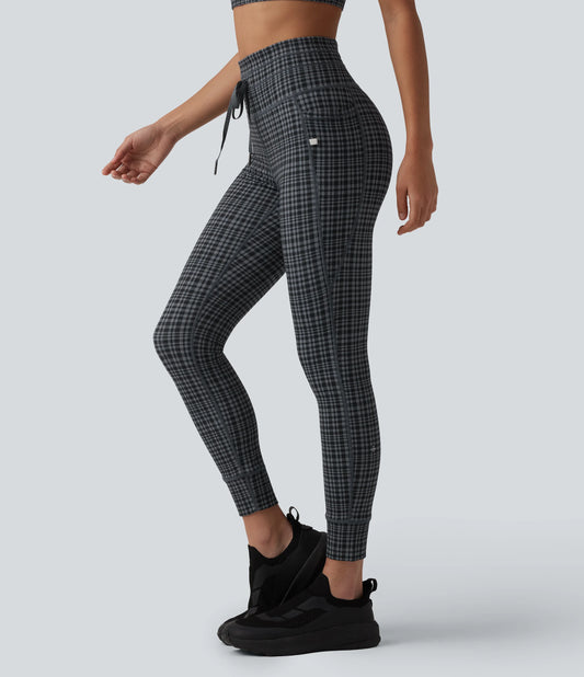 Halara UltraSculpt™ Check Plaid Print High Waisted Drawstring Yoga Leggings with Pockets