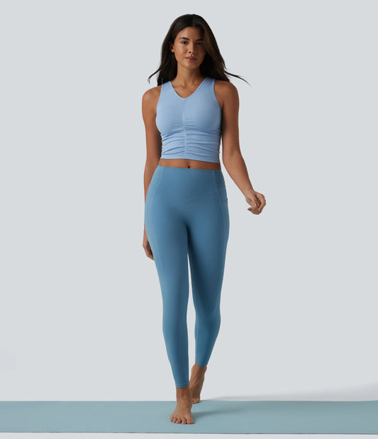 OneForm Seamless Flow V Neck Ruched Cropped Yoga Tank Top
