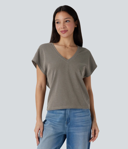 V Neck Short Sleeve Casual Top