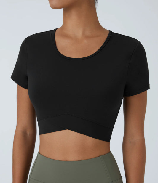 SoftlyZero™ Plush Crossover Hem Cropped Sports Top