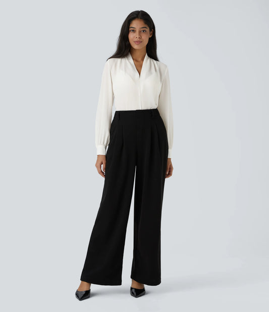 V Neck Long Sleeve Work Blouse