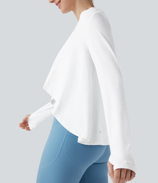 Scoop Neck Long Sleeve Thumb Hole High Low Yoga Sports Top