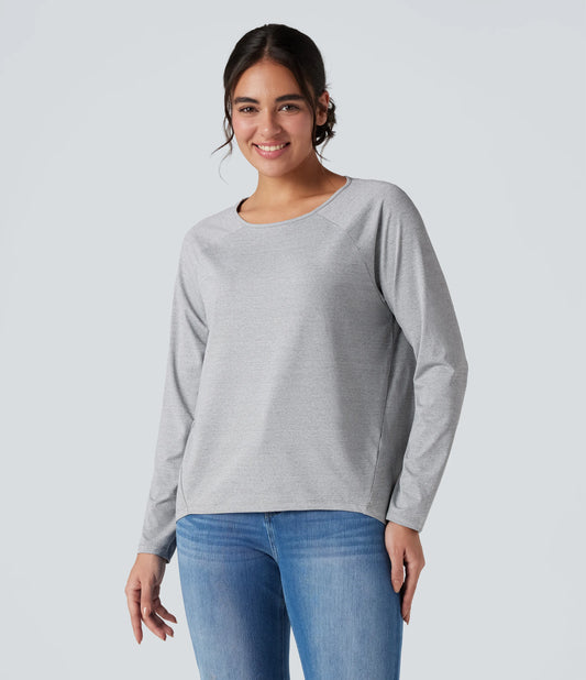 Round Neck Raglan Long Sleeve High Low Casual T-Shirt