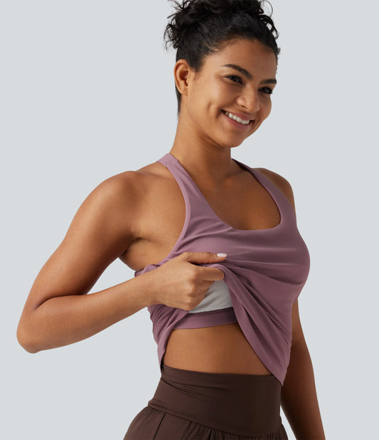 U Neck Built-in Bra Cool Touch Quick Dry Yoga Tank Top-UPF50+