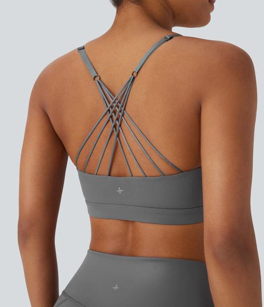 Faux Leather Low Support Quick Dry Yoga Sports Bra