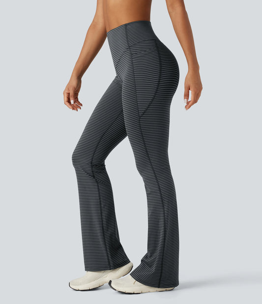 High-waisted Tummy Control Striped Yoga Bootcut Legging with Pockets