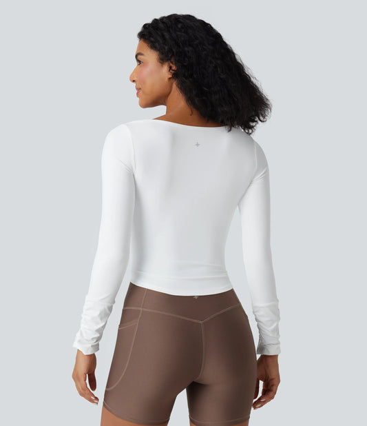 SoftlyZero™ Airy Square Neck Long Sleeve Ruched InstantCool Workout Sports Top
