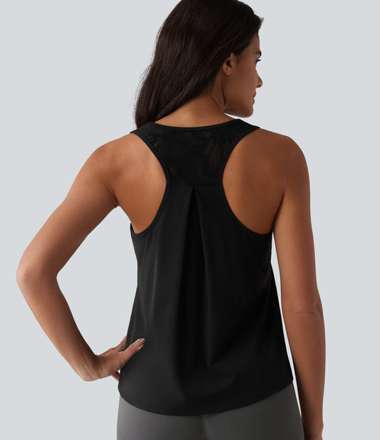 SoftlyZero™ Airy Racerback Contrast Lace InstantCool Workout Tank Top-UPF50+