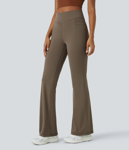 Halara UltraSculpt™ Mid Rise Tummy Control Pocket Running Full Length Flare Leggings