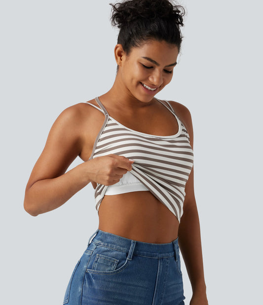 U Neck Built-in Bra Stripe Casual Tank Top