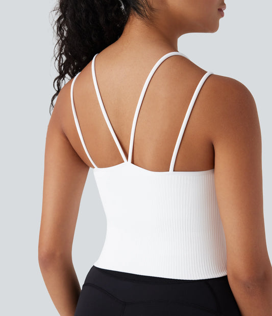 OneForm Seamless Flow Double Straps V Back Cropped Running Cami Top DD-F Cups
