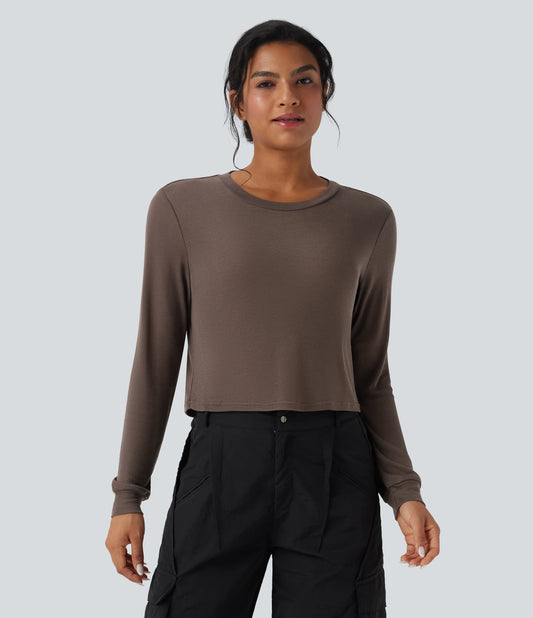 Round Neck Long Sleeve Casual Wool-Blend Top
