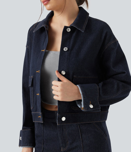 Halara Flex™ Collar Long Sleeve Denim Casual Jacket