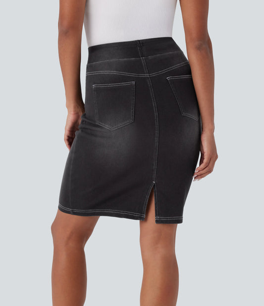 Halara Flex™ High Waisted Pockets Washed Denim Casual Skirt