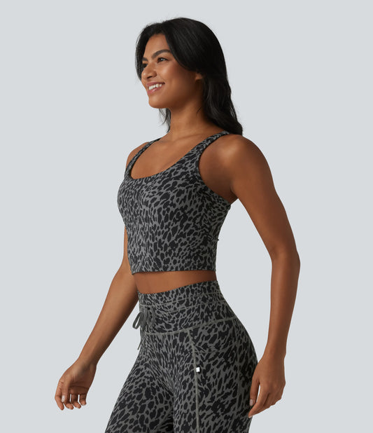 Halara UltraSculpt™ Leopard Print U Neck Built-in Bra Cut Out Cropped Yoga Tank Top