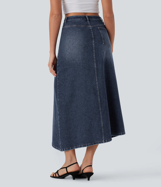 Halara Flex™ Asymmetric Mid Rise Denim Maxi Casual Skirt with Pockets